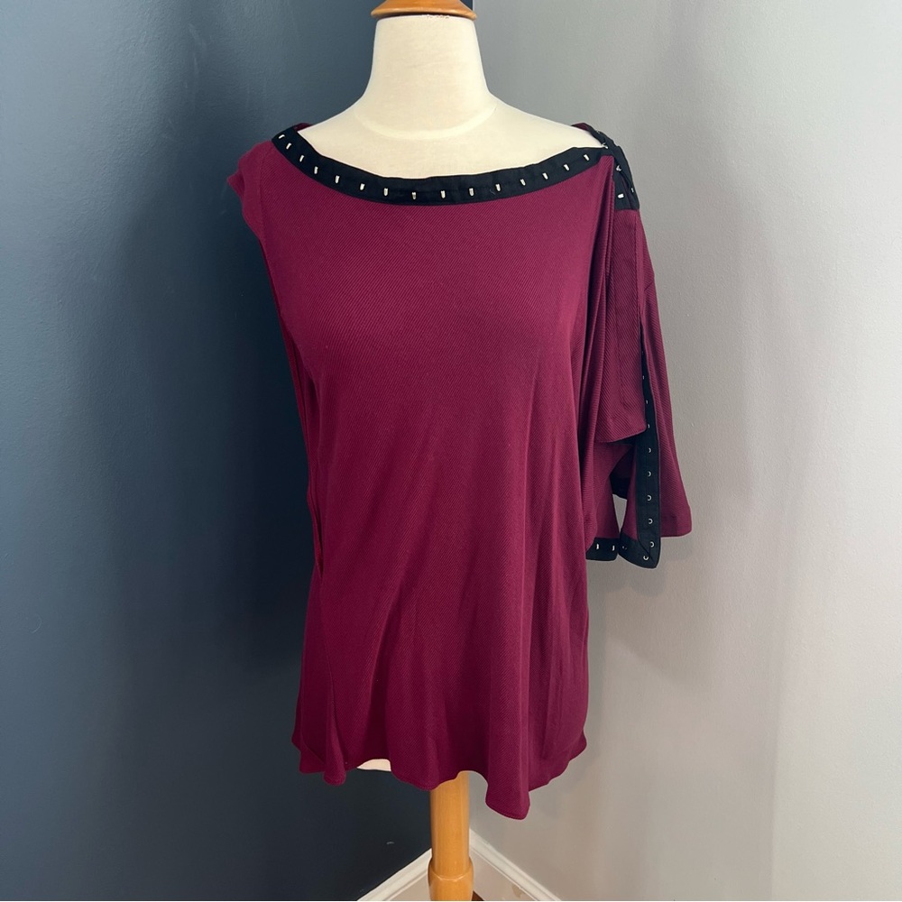 Loudermilk Burgundy Cold Shoulder Stud Trim Tunic Top